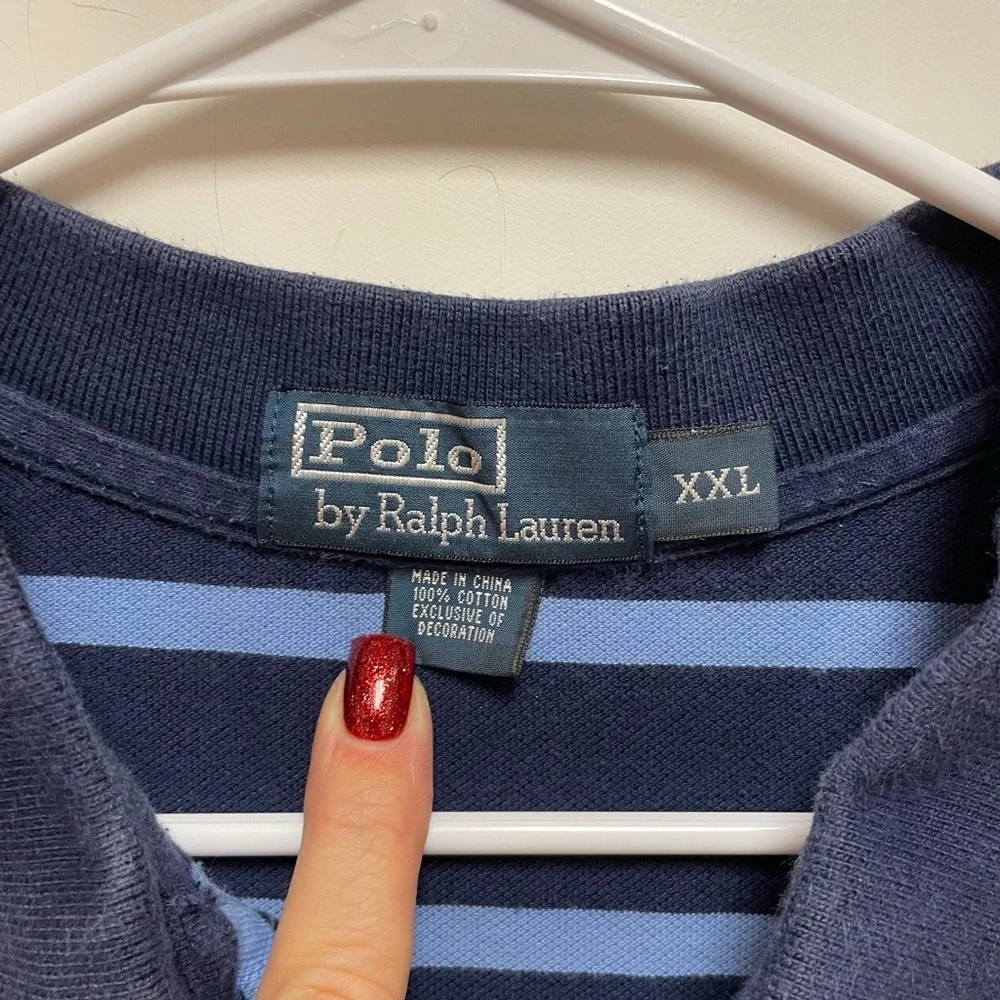 Ralph Lauren Polo Men's XXL Navy & Light Blue Stripes Classic Preppy Y2K 90s 80s